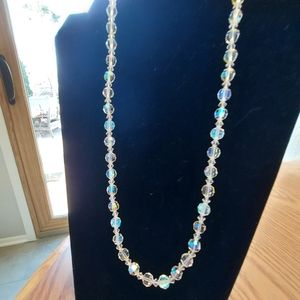 Vintage Aurora Borealis Fish Hook Clasp 11.5" Necklace.